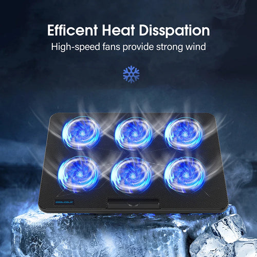 Base Enfriadora Coolcold para Laptop 15.6-17.3 Pulgadas con 6 Ventiladores Silenciosos, 7 Alturas Ajustables y Soporte para Celular