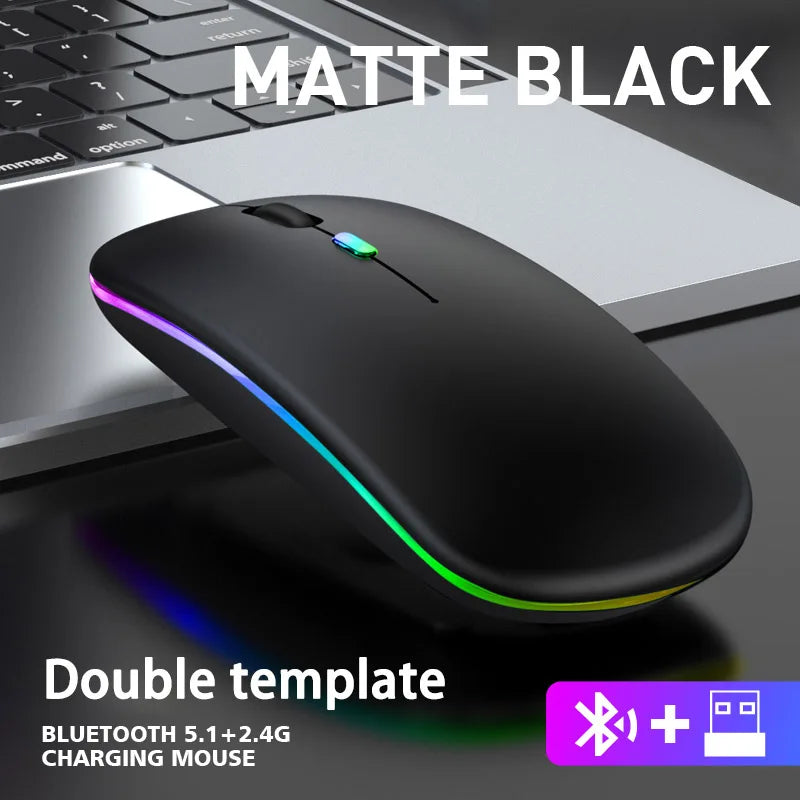 Mouse inalámbrico Bluetooth y 2.4GHz – recargable, RGB y clic silencioso