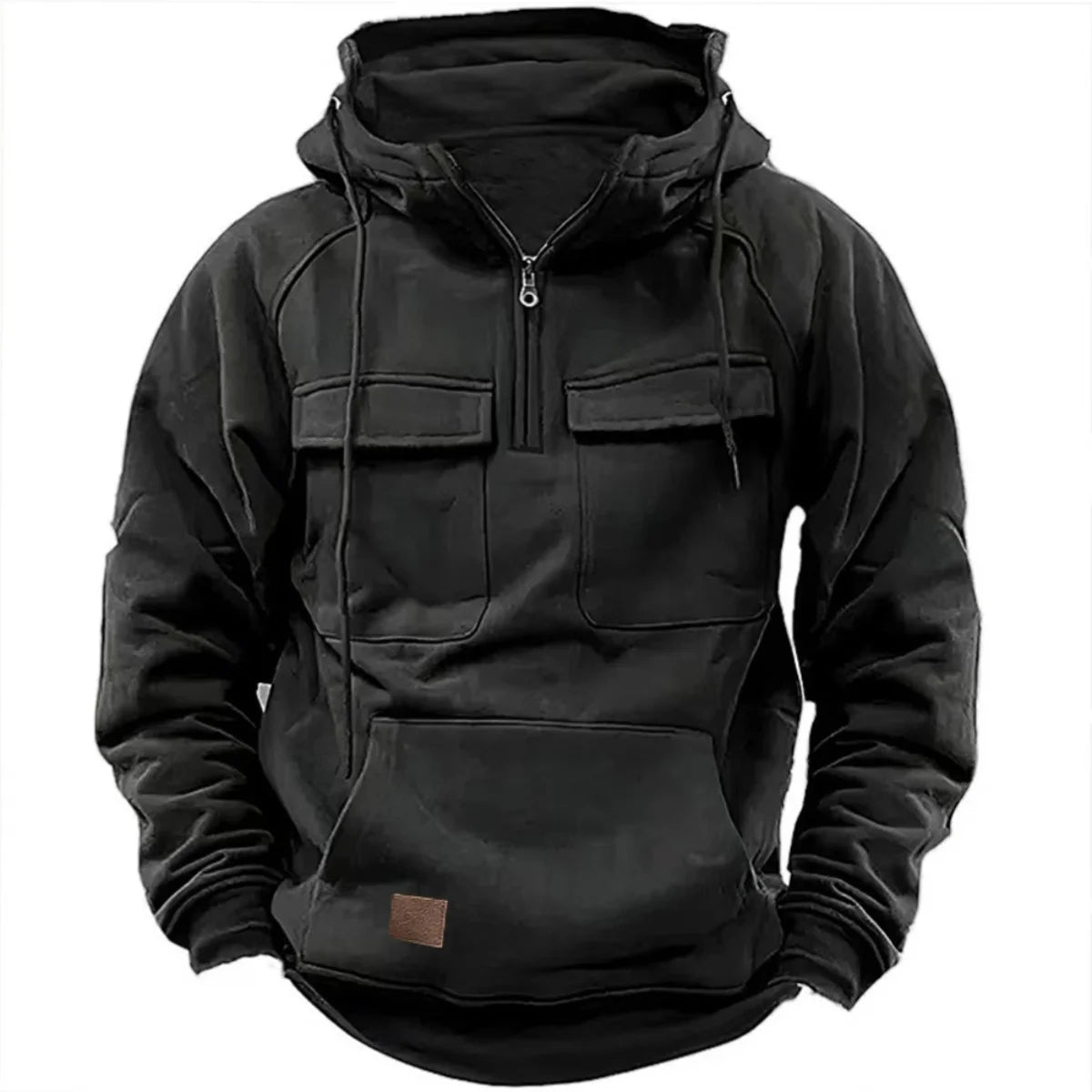 Hoodie casual otoño-invierno – sólido, patchwork y multi-bolsillos para jóvenes