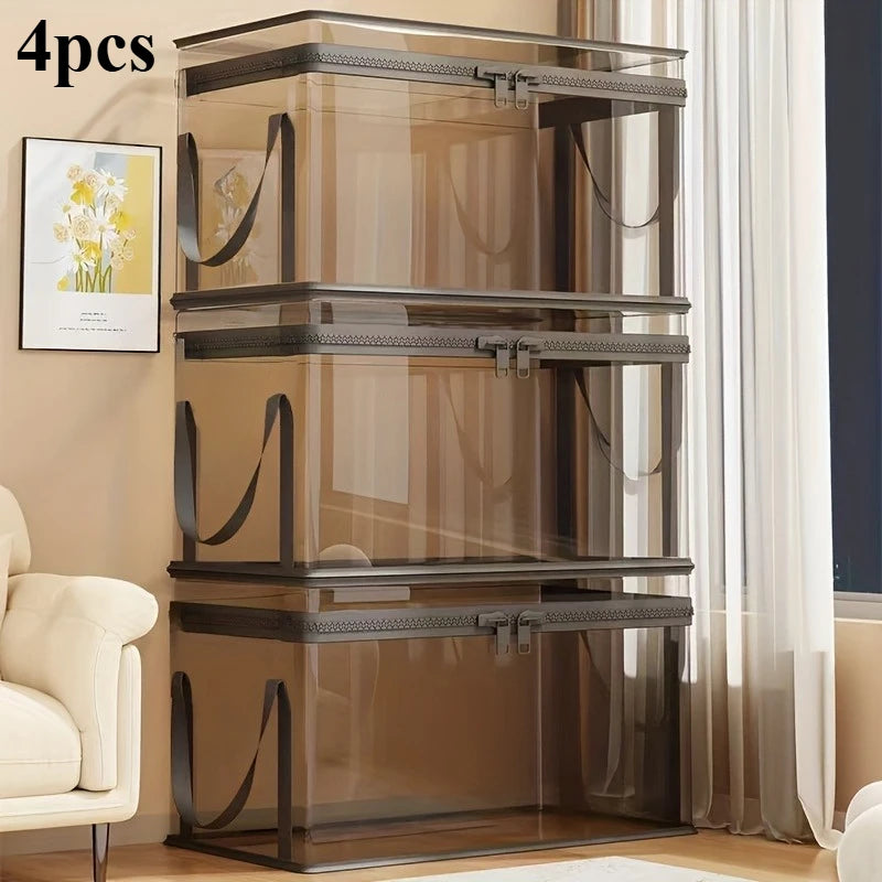 Set 2 cajas organizadoras transparentes grandes – plegables y con tapa abatible