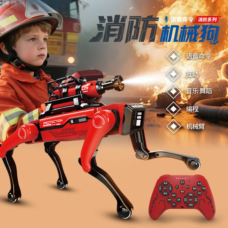 Perro Robot Bombero Inteligente con IA - Mascota Electrónica - Interacción por Voz - Control Remoto - Juguete para Niños