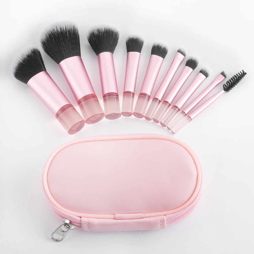 Set de 10 pinceles de maquillaje mini – multifuncionales con estuche portátil