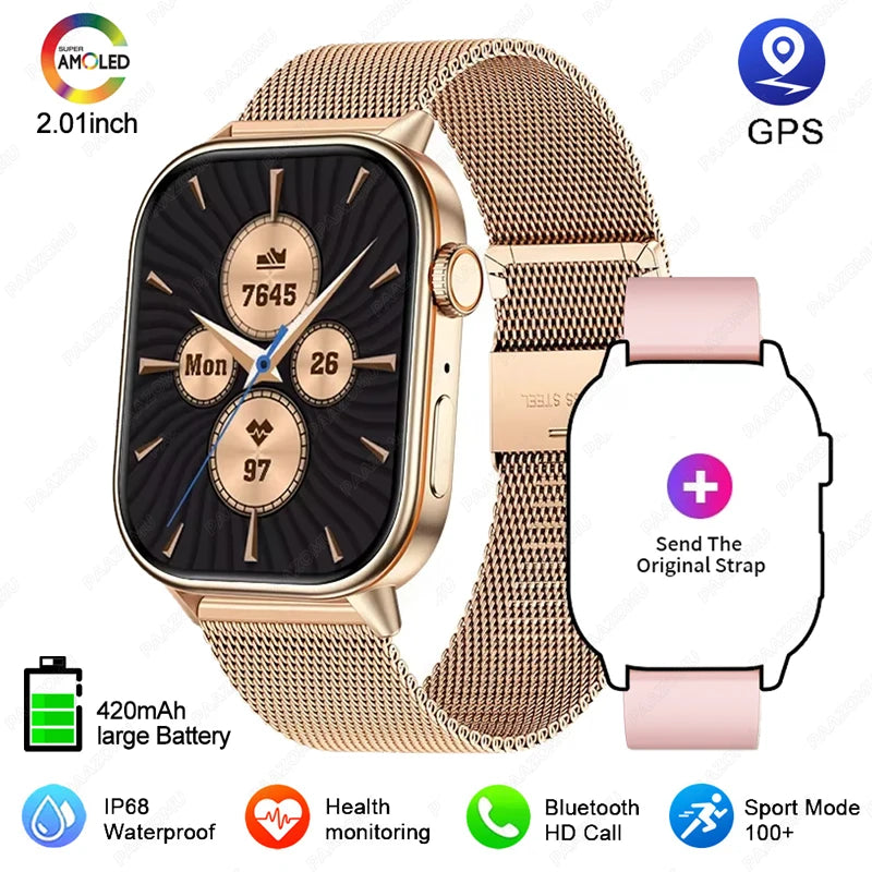 Smartwatch GPS mujer – pantalla 2.01", llamadas Bluetooth y resistente al agua