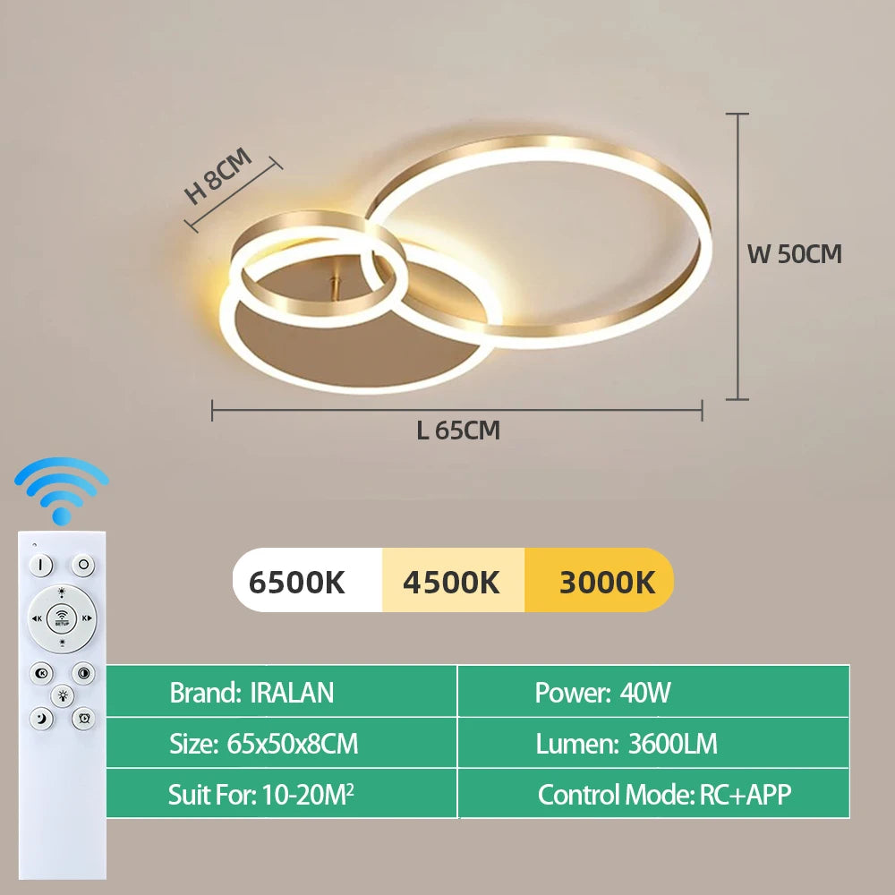 Lámpara de techo IRALAN – círculo LED con dimmer 3 colores para living y dormitorio