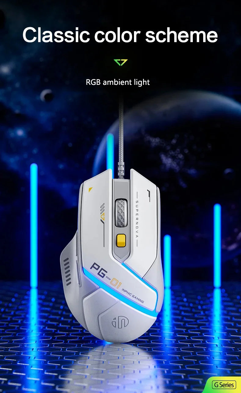 Mouse gaming Inphic PG1 con cable – iluminación RGB y diseño ergonómico
