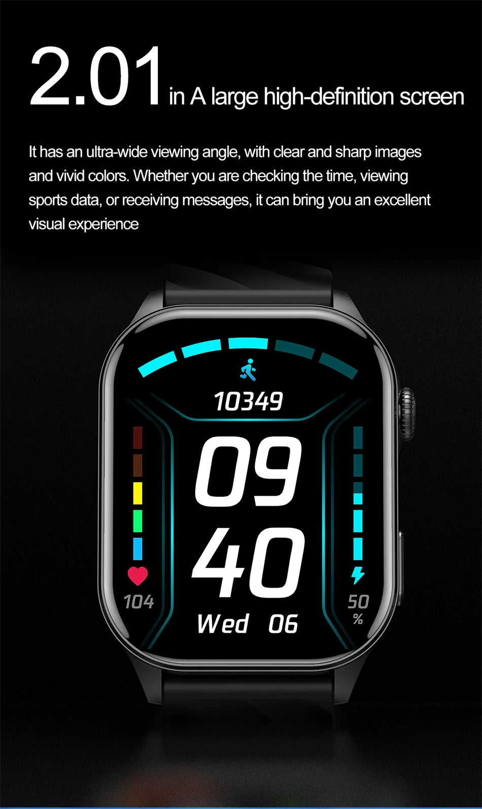 Smartwatch LIGE mujer – pantalla HD 2.01", monitor de salud y resistente al agua