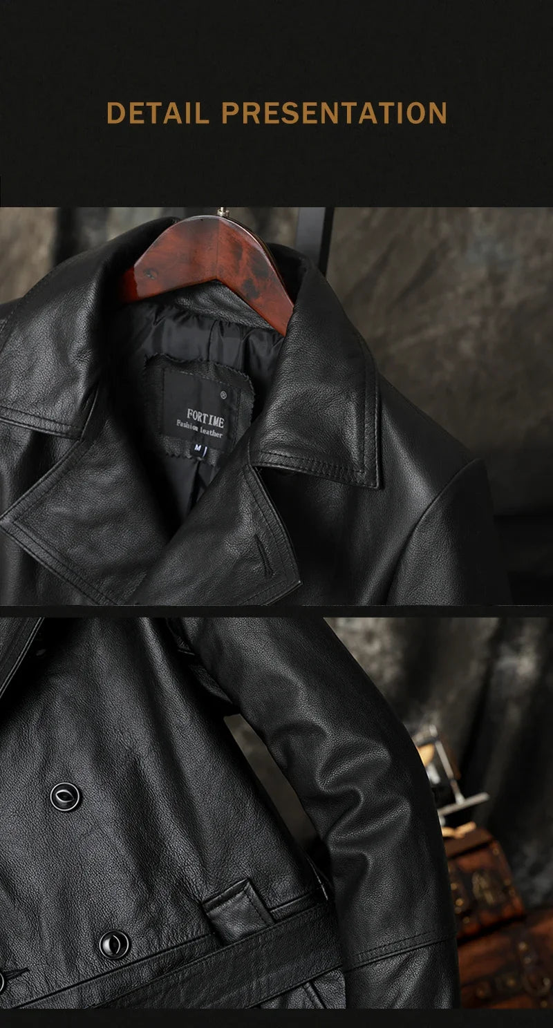 Campera de cuero natural para hombre – estilo casual, doble botonadura y solapa