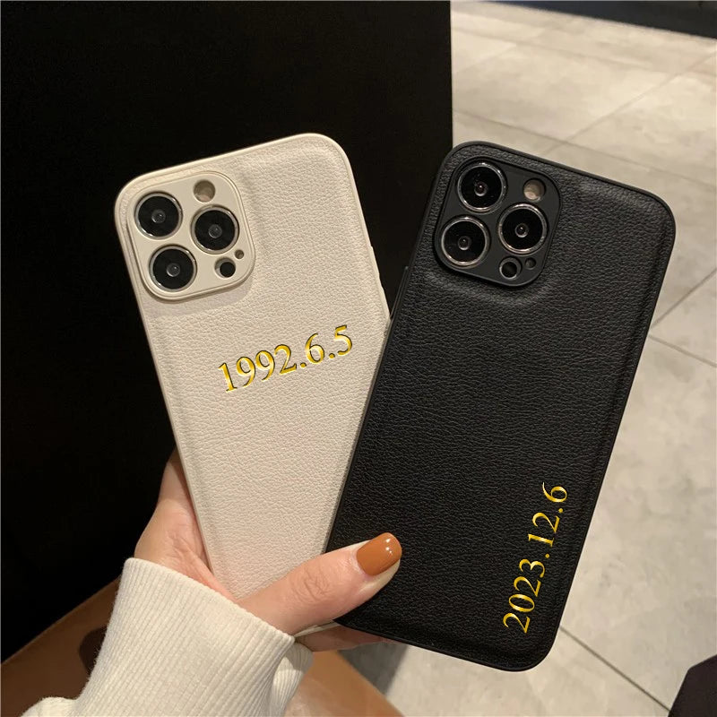 Funda personalizada para iPhone – cuero con nombre e iniciales para modelos 11 a 17