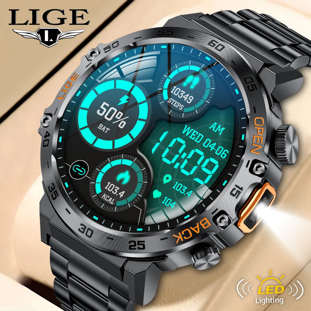 Smartwatch LIGE hombre – pantalla AMOLED HD 360*360, resistente al agua y linterna