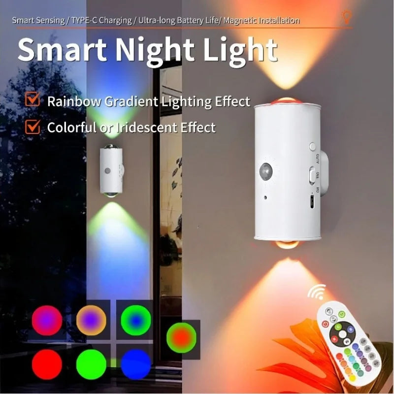 Lámpara de Pared LED con Sensor Inteligente - Iluminación Ambiental RGB - Recargable Magnética