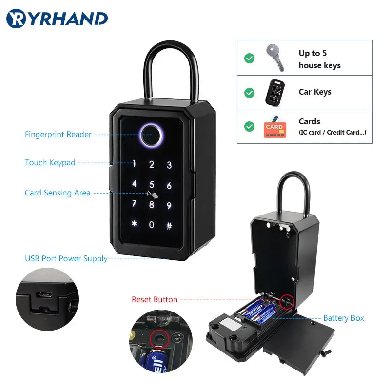 Caja de seguridad inteligente YRHAND TTlock – contraseña, huella digital y WiFi