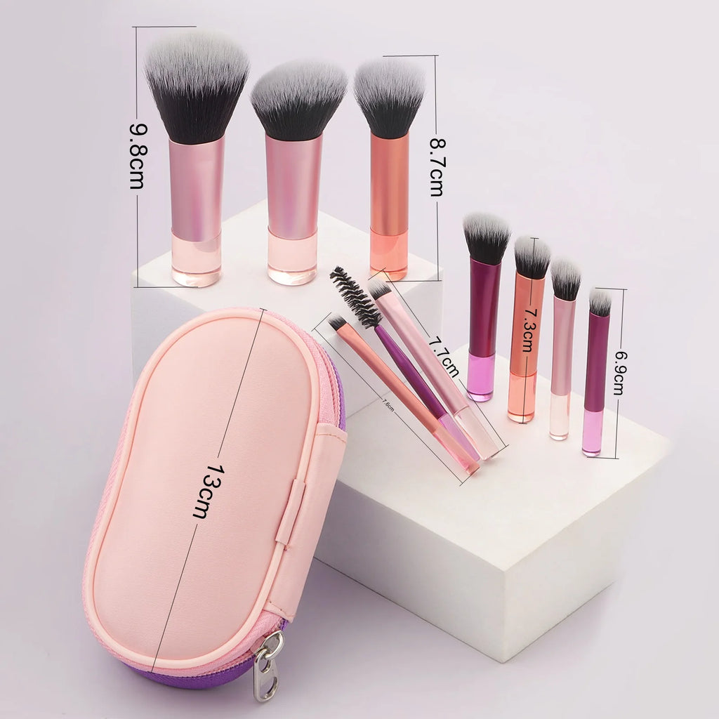 Set de 10 pinceles de maquillaje mini – multifuncionales con estuche portátil