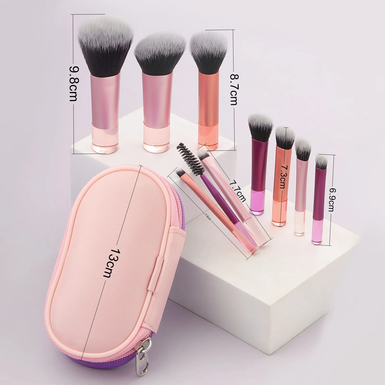 Set de 10 pinceles de maquillaje mini – multifuncionales con estuche portátil
