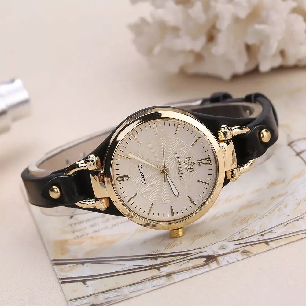 Reloj de cuarzo mujer – correa delgada de cuero PU y diseño sólido