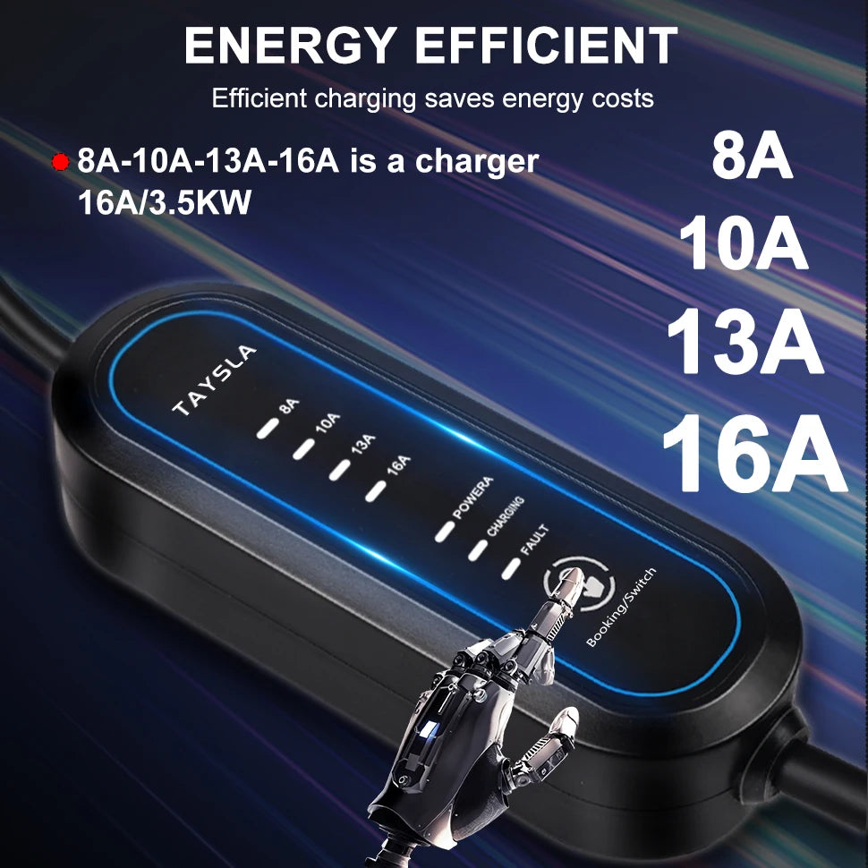 Cable cargador TAYSLA EV – Tipo 2, 16A, 3.5kW para vehículos eléctricos