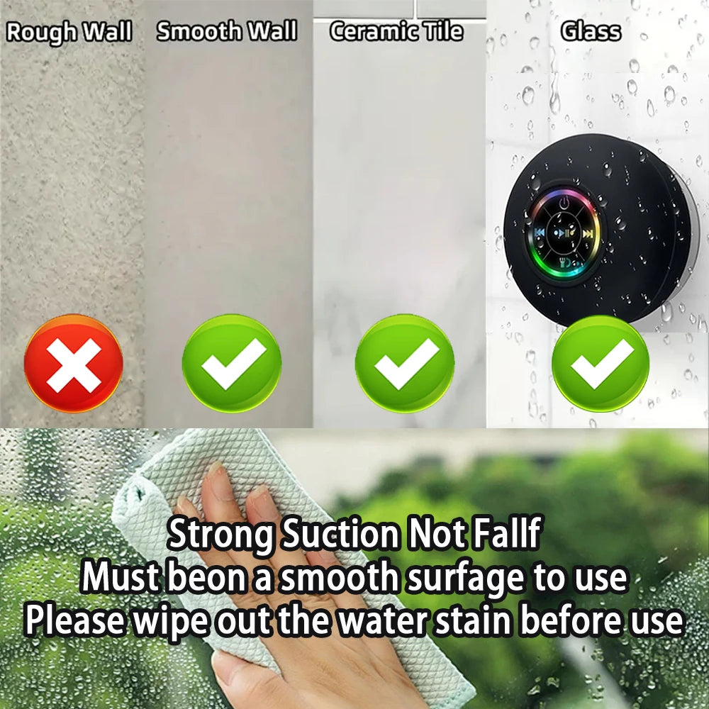 Parlante Bluetooth Portátil Impermeable con Ventosa y Luz LED