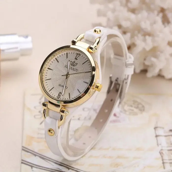 Reloj de cuarzo mujer – correa delgada de cuero PU y diseño sólido
