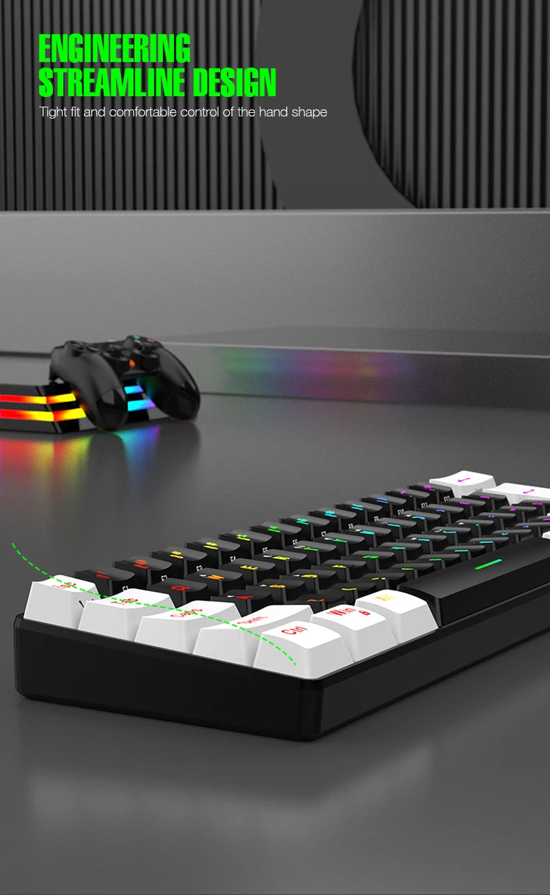 Teclado mecánico compacto 60% – 61 teclas, switches rojos y retroiluminación RGB