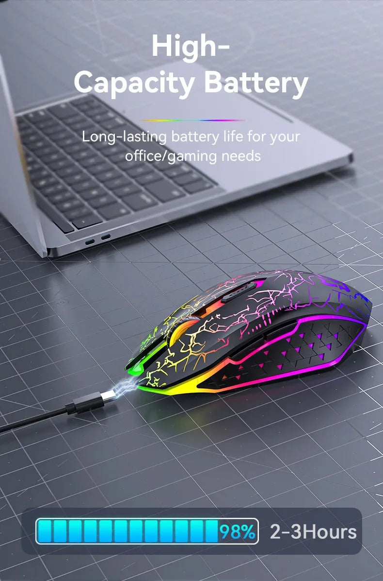 Mouse inalámbrico Bluetooth 5.2 – RGB, 6 botones, modo dual y silencioso