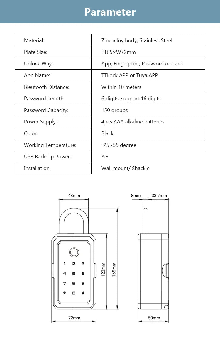 Caja de seguridad inteligente YRHAND TTlock – contraseña, huella digital y WiFi