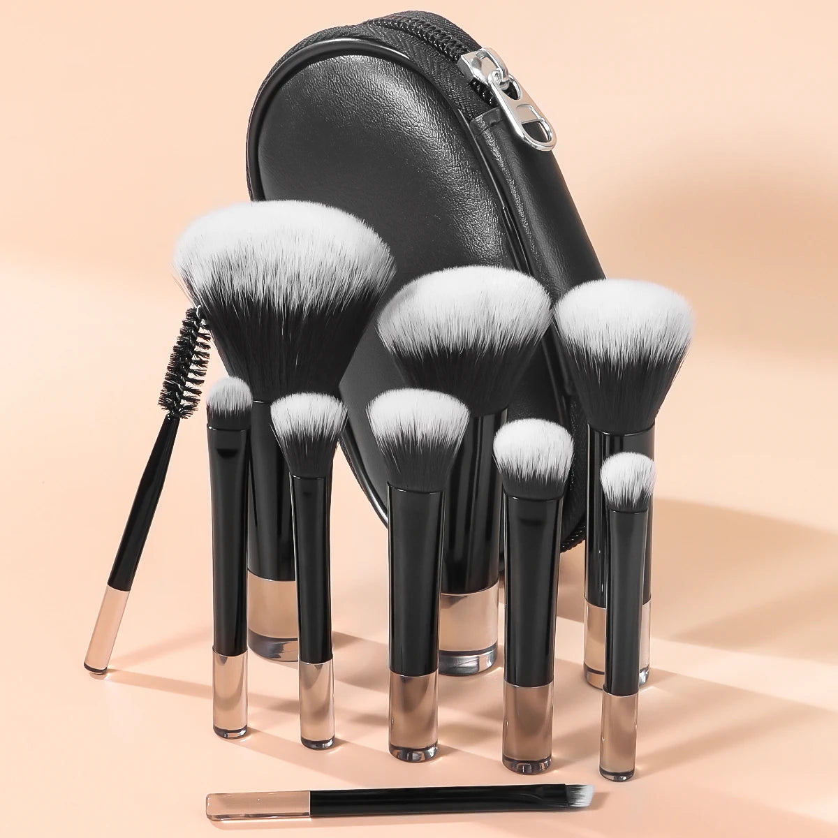 Set de 10 pinceles de maquillaje mini – multifuncionales con estuche portátil