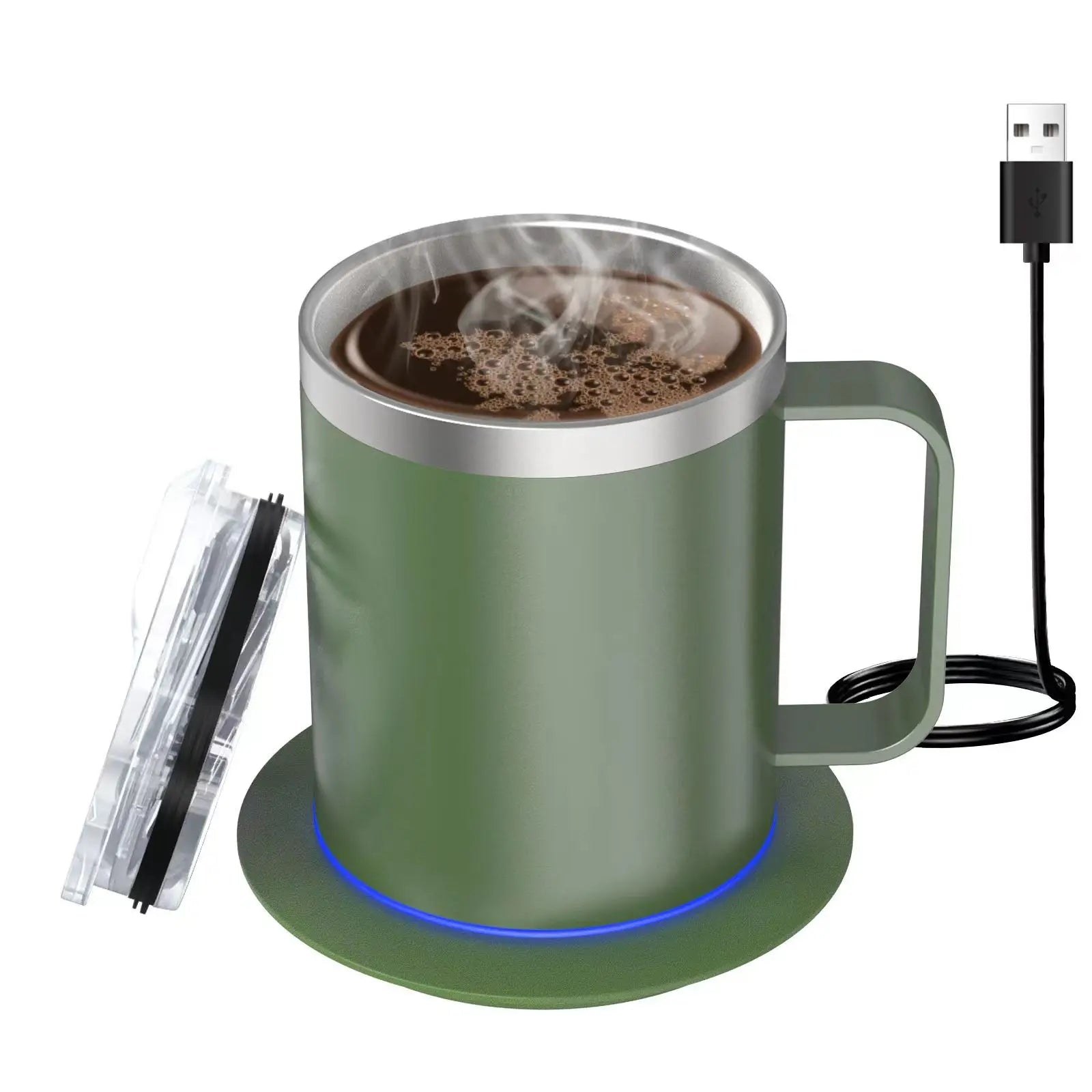 Taza Autocalentable de Café 12oz - Temperatura Constante Inteligente - USB Recargable - Con Tapa - Para Viaje y Oficina