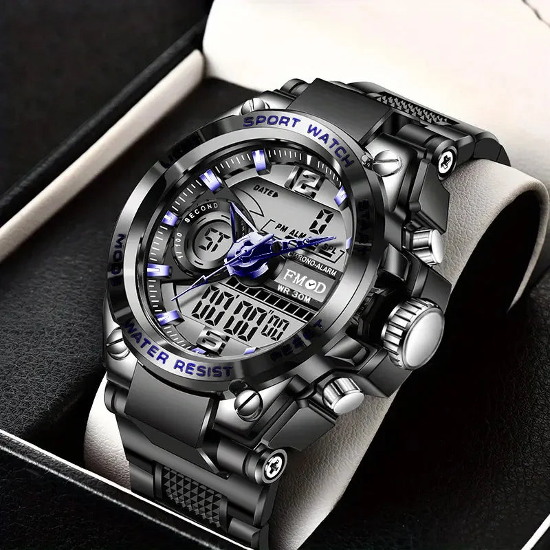 Reloj militar digital para hombre – acero, LED y cuarzo deportivo