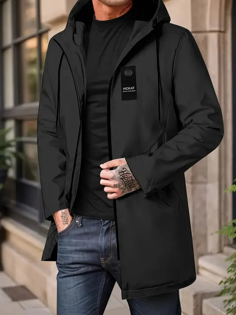 Campera fina acolchada con capucha para hombre – cortaviento casual con bolsillo