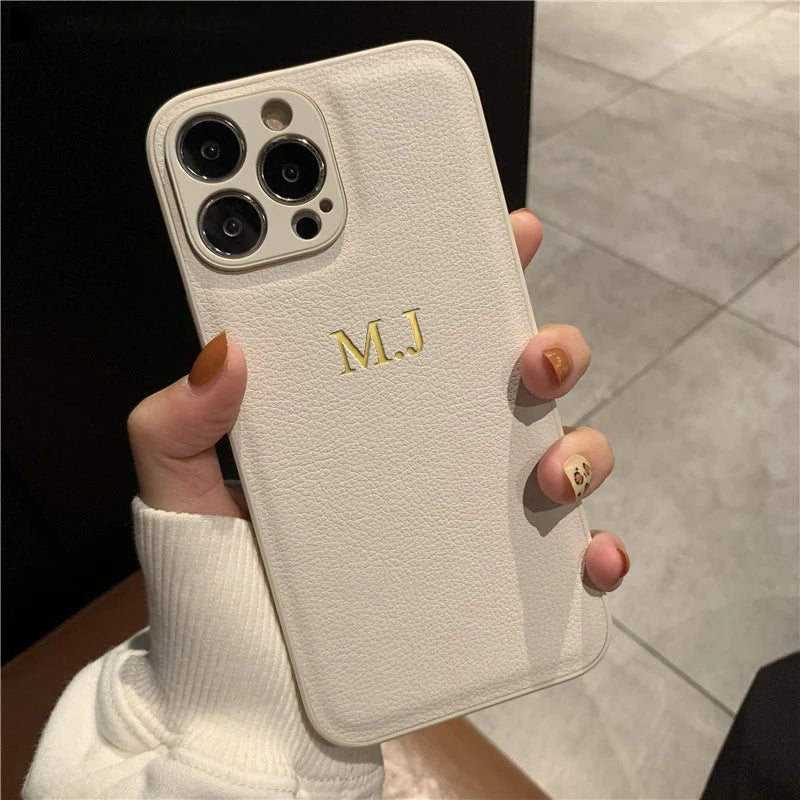 Funda personalizada para iPhone – cuero con nombre e iniciales para modelos 11 a 17
