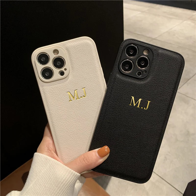 Funda personalizada para iPhone – cuero con nombre e iniciales para modelos 11 a 17
