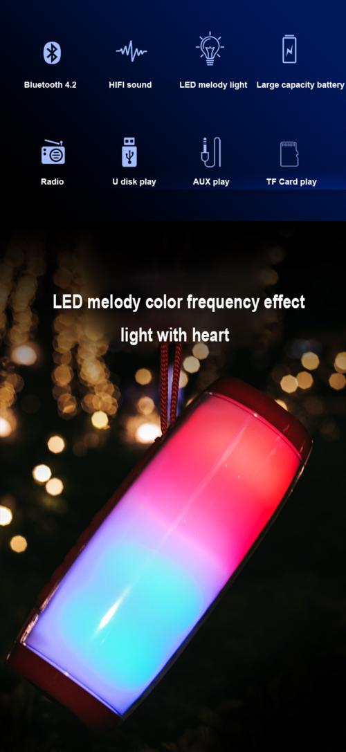 Parlante Bluetooth Estéreo Portátil con Luces LED